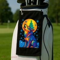 Moonlit Wolf On A Christmas Night Golf Towel thumb 2