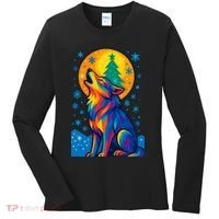 Moonlit Wolf On A Christmas Night Women's Long Sleeve Shirt thumb 0