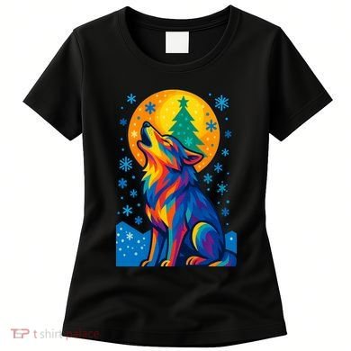 Moonlit Wolf On A Christmas Night Women's T-Shirt