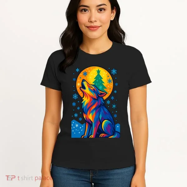 Moonlit Wolf On A Christmas Night Women's T-Shirt