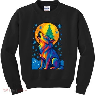 Moonlit Wolf On A Christmas Night Kids Sweatshirt