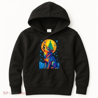 Moonlit Wolf On A Christmas Night Kids Hoodie