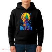 Moonlit Wolf On A Christmas Night Kids Hoodie thumb 4