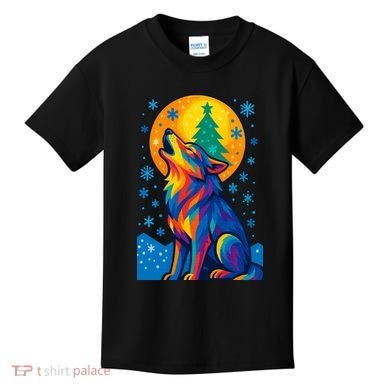 Moonlit Wolf On A Christmas Night Kids T-Shirt