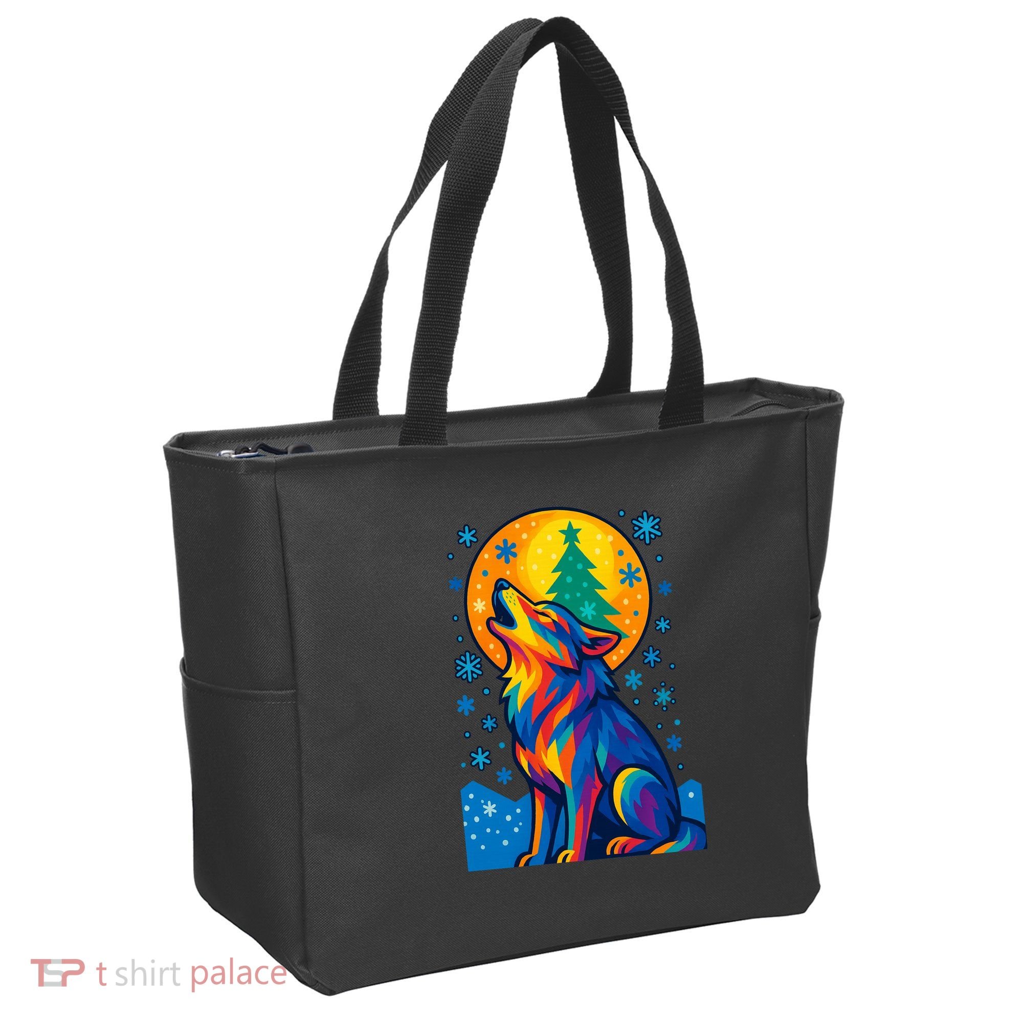 Moonlit Wolf On A Christmas Night Tote Bag