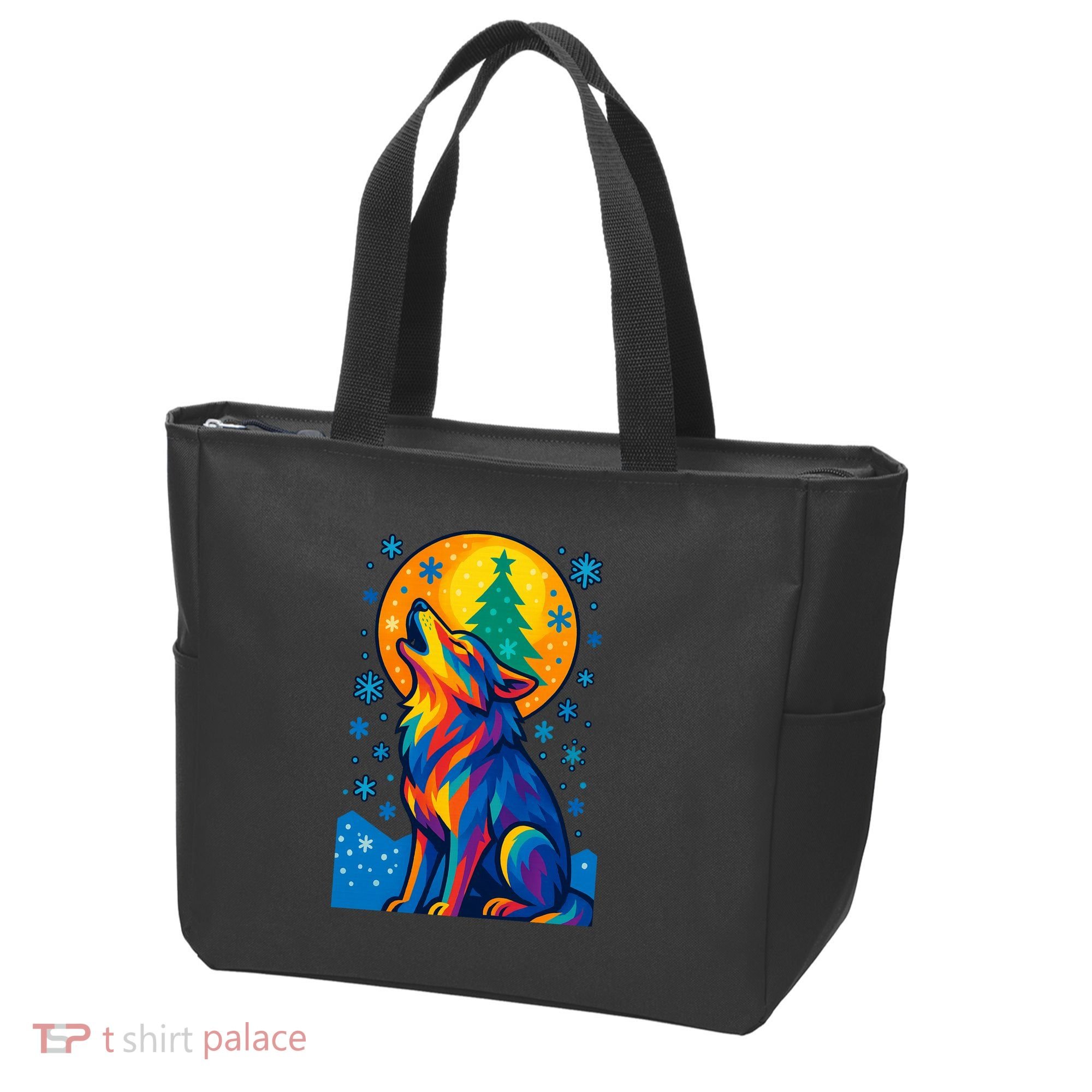 Moonlit Wolf On A Christmas Night Tote Bag