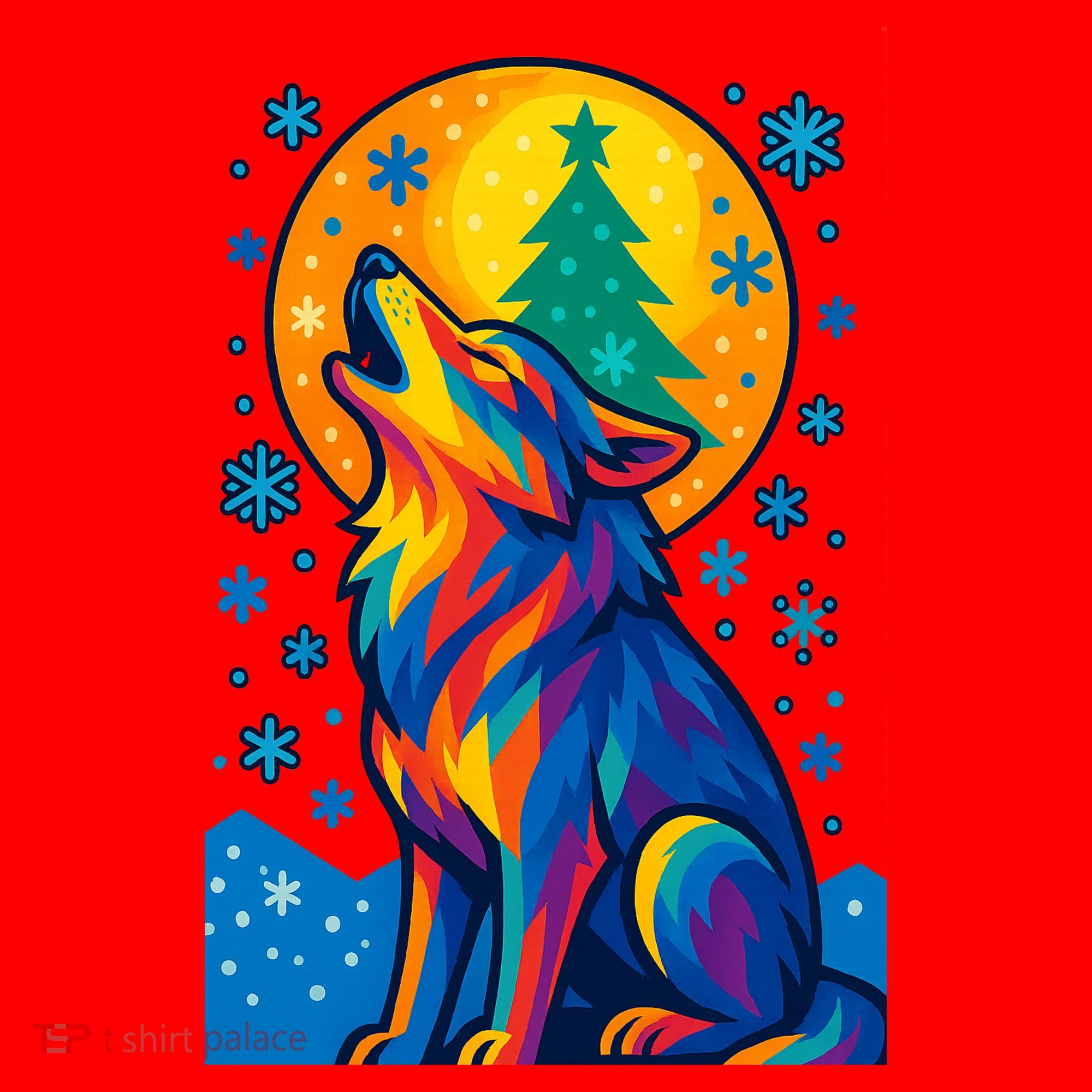 Moonlit Wolf On A Christmas Night Santa Hat