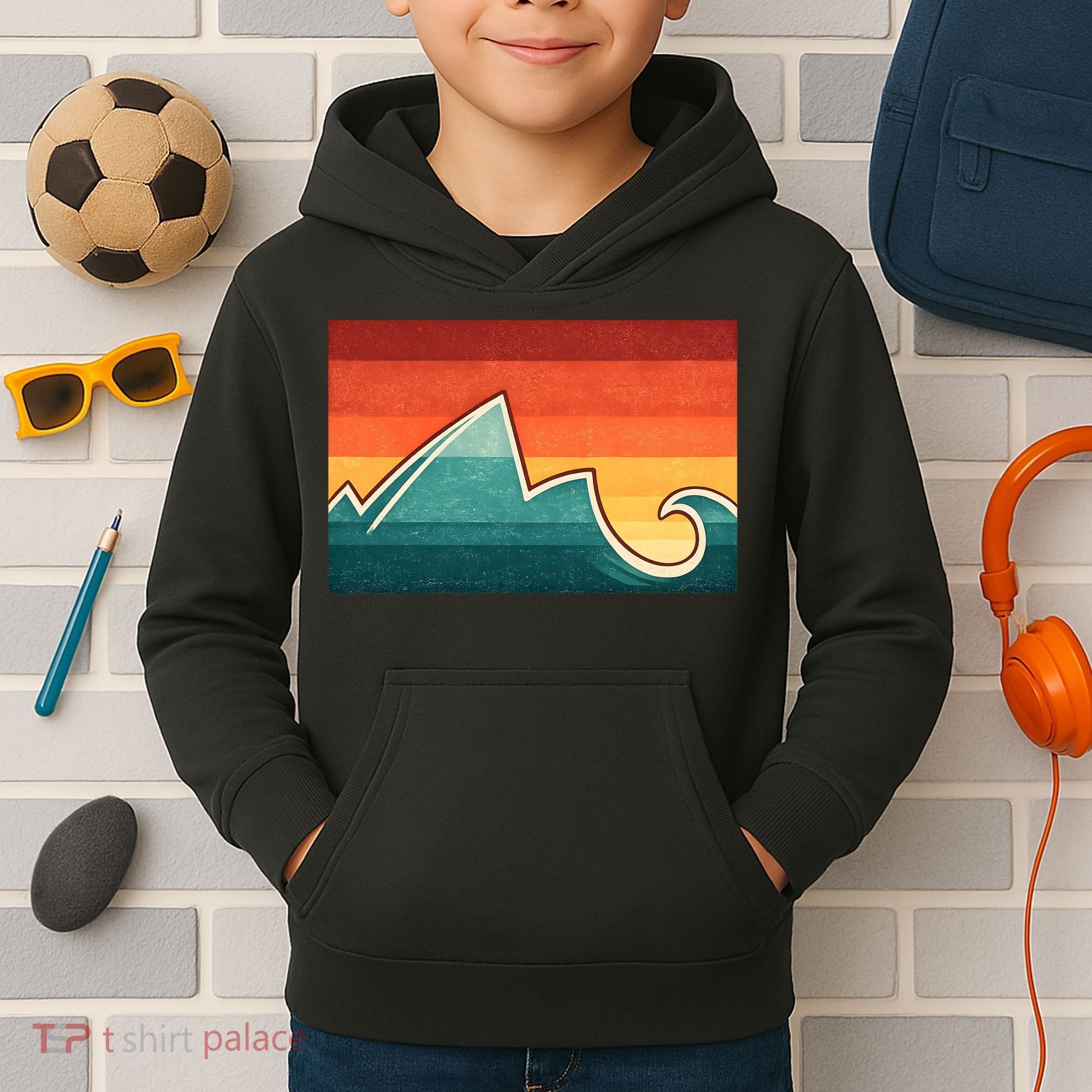 Mountain Wave Ocean Sunset Kids Hoodie