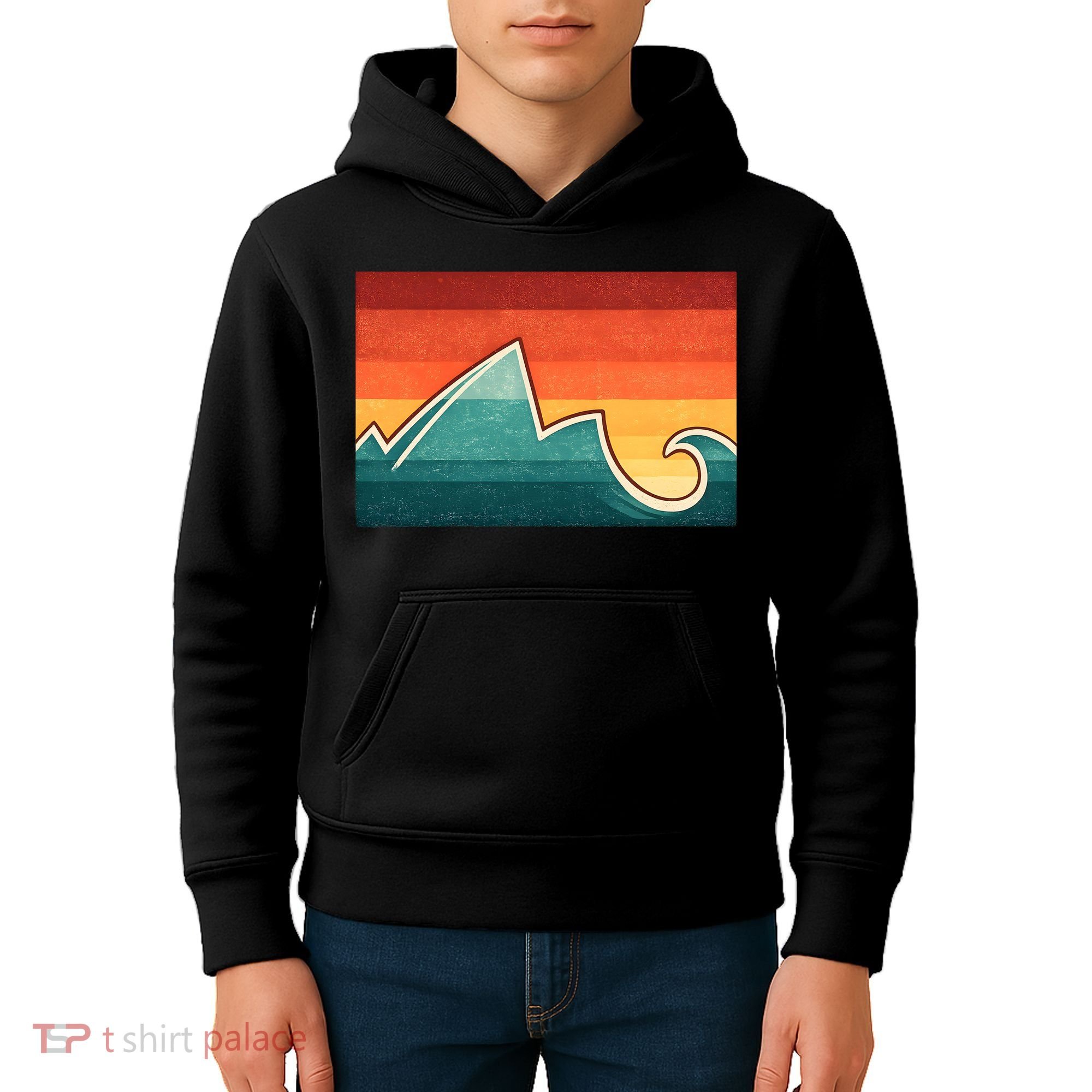 Mountain Wave Ocean Sunset Kids Hoodie
