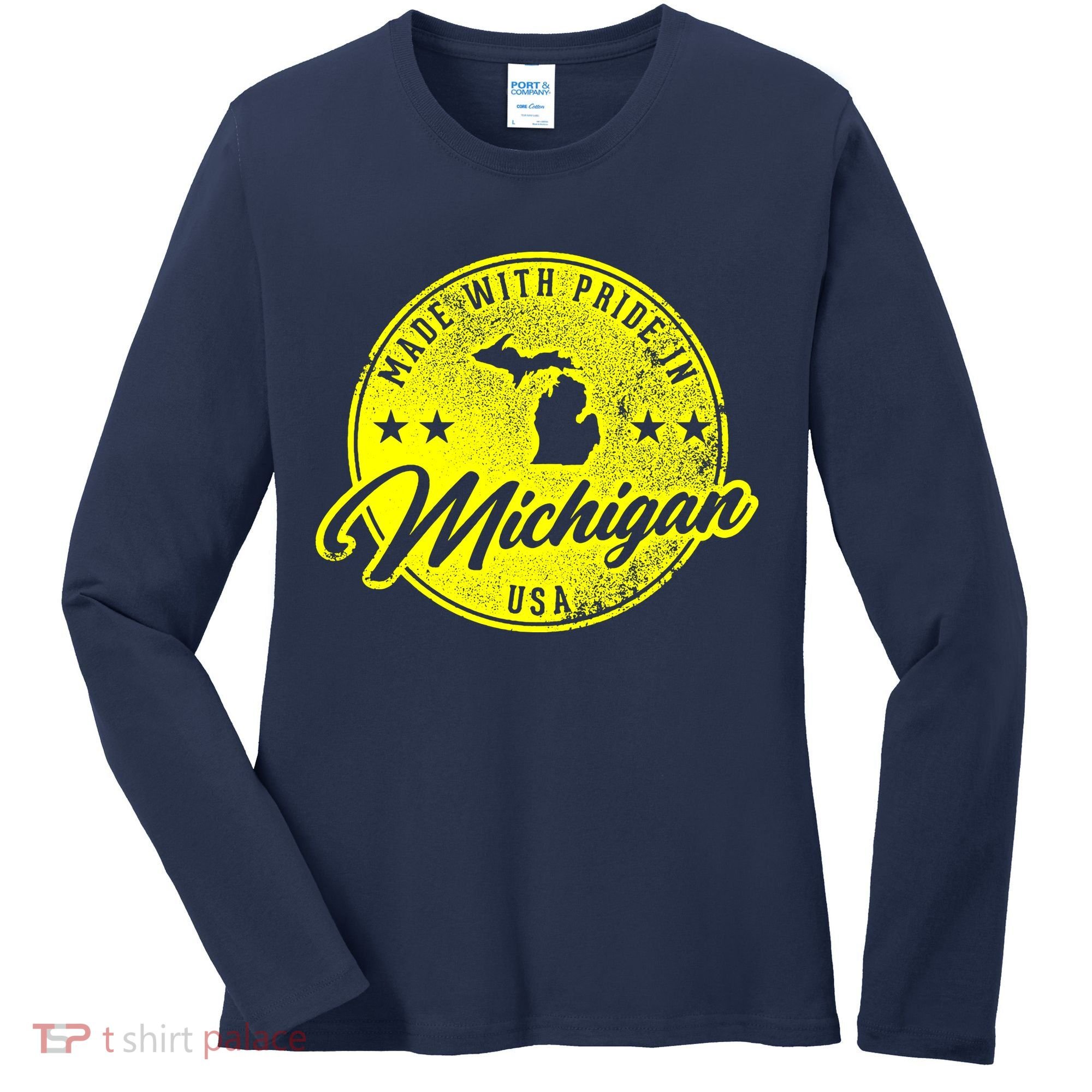 Made With Pride In Michigan USA Retro Women's Long Sleeve Shirt