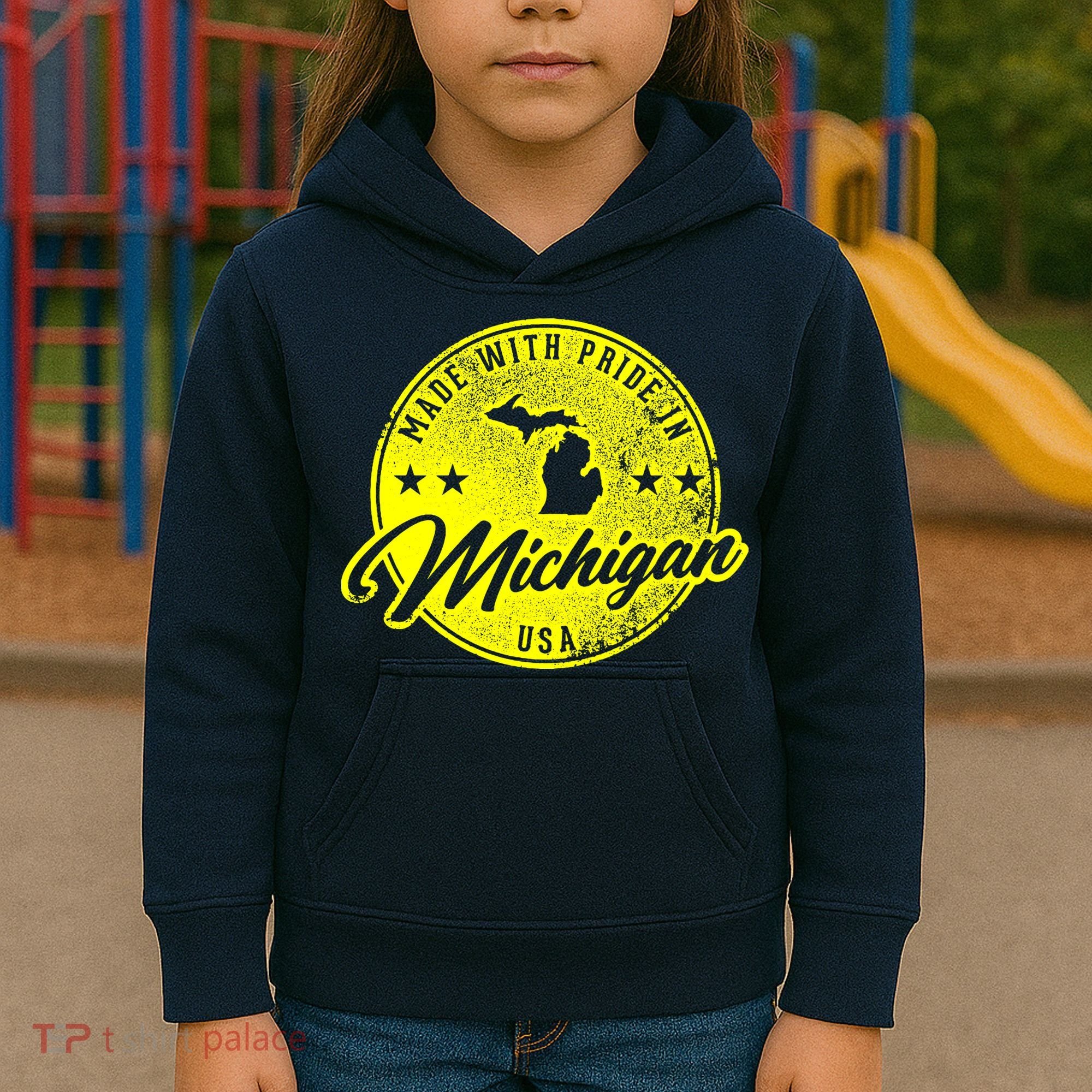 Made With Pride In Michigan USA Retro Kids Hoodie