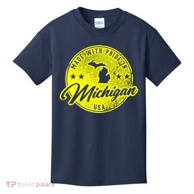 Made With Pride In Michigan USA Retro Kids T-Shirt