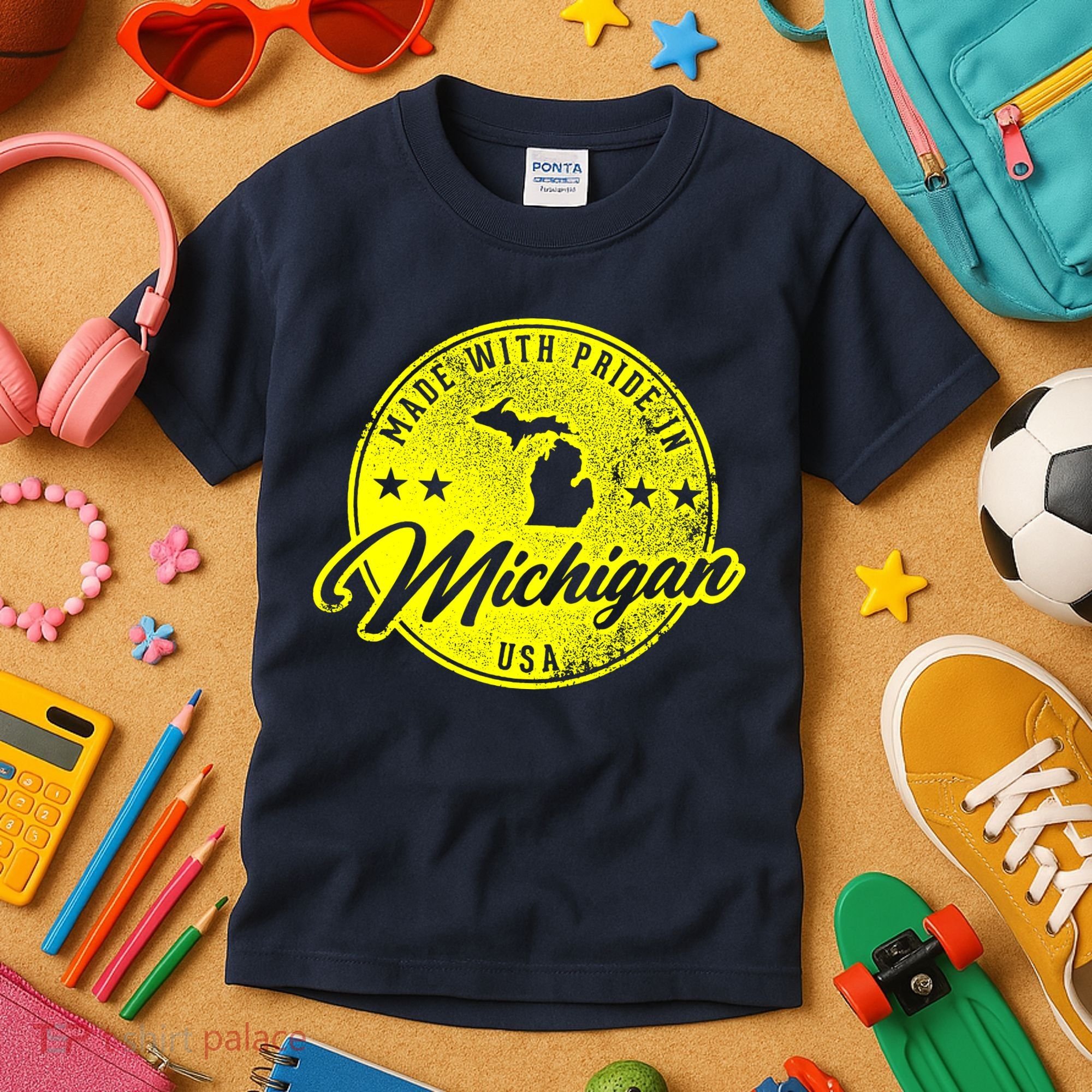 Made With Pride In Michigan USA Retro Kids T-Shirt