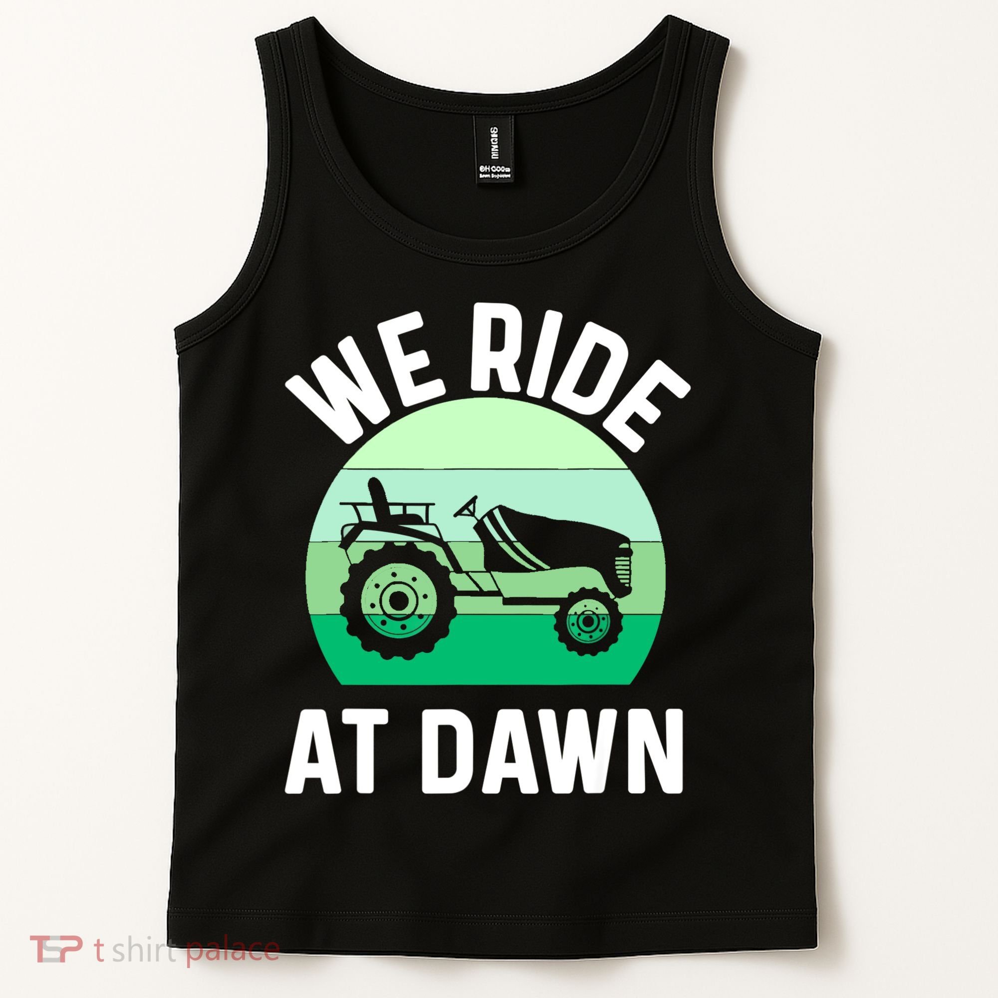 Mens We Ride At Dawn Lawnmower Shirt Lawn Mowing Dad Yard Work Tank Top