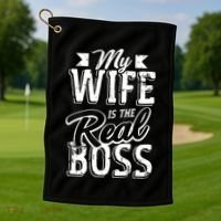 My Wife Real Boss Husband Wedding Anniversary Couple Gift Golf Towel thumb 1