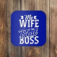 My Wife Real Boss Husband Wedding Anniversary Couple Gift Coaster thumb 0
