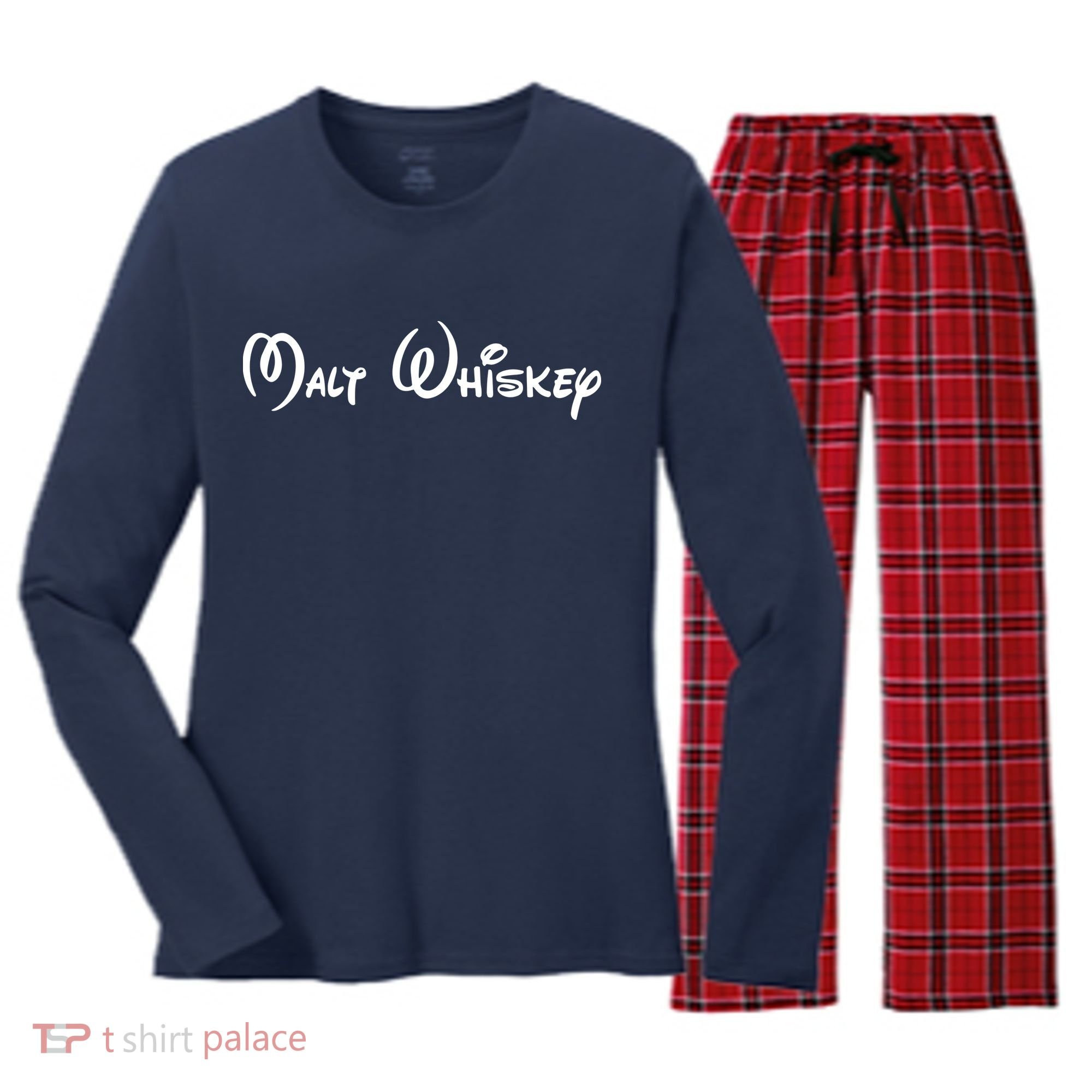 Malt Whiskey Shirts Funny Gift Idea Pun Logo Parody Women's Long Sleeve Flannel Pajama Set 