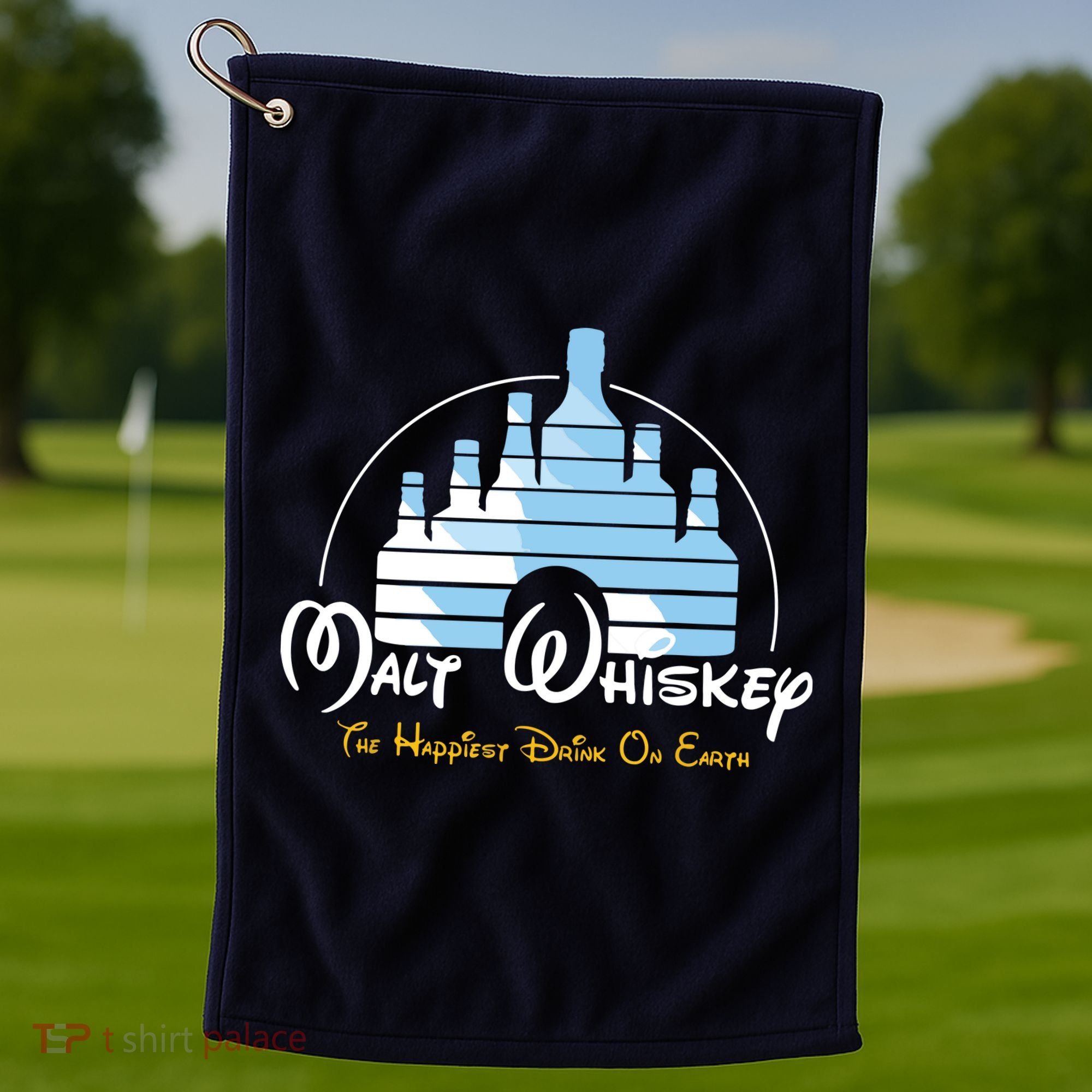 Malt Whiskey Shirts Happiest Drink Funny Pun Parody Golf Towel