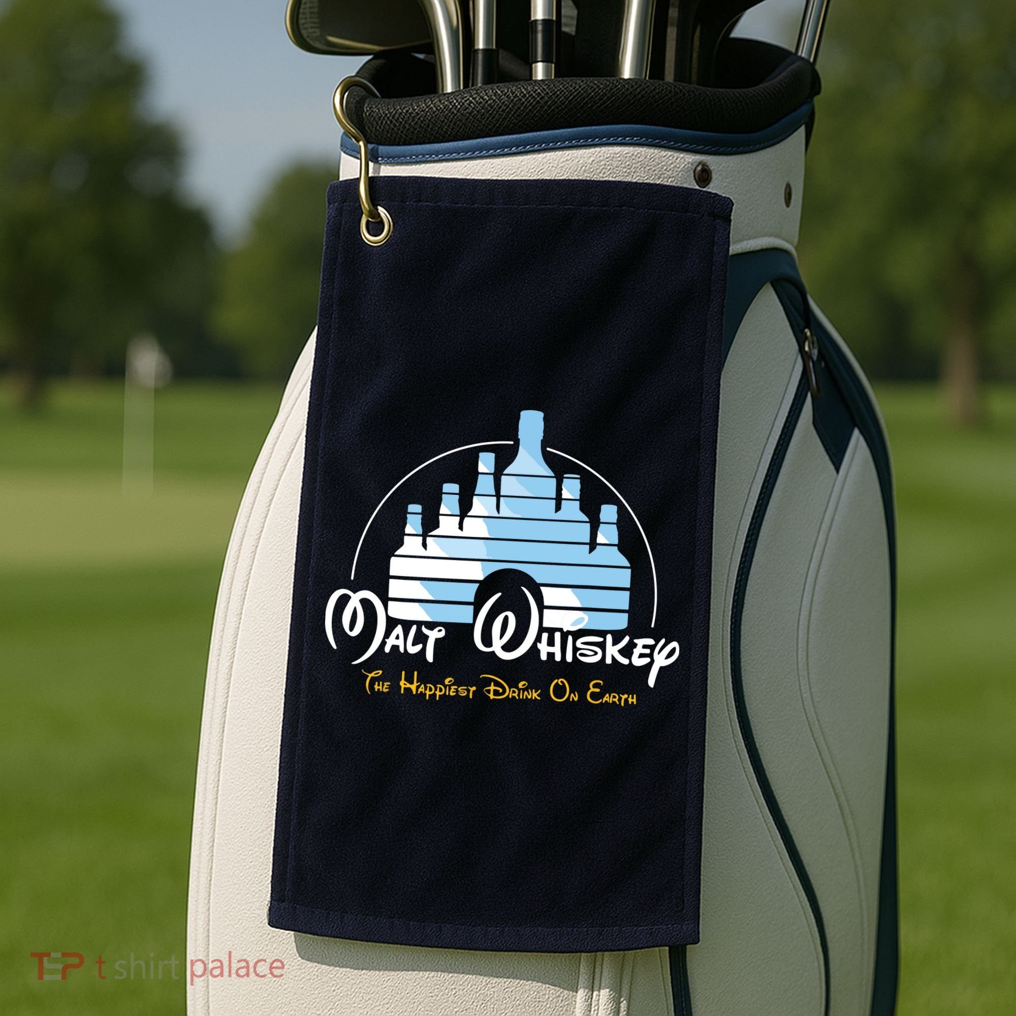 Malt Whiskey Shirts Happiest Drink Funny Pun Parody Golf Towel