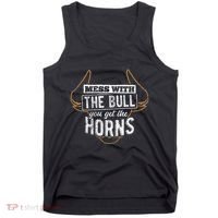 Mess With The Bull You Get The Horns Bullfighter Longhorn Tank Top thumb 0