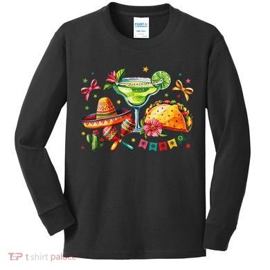 Mexico Wine Tequila Margarita Drinking Mexican Cinco De Kids Long Sleeve Shirt