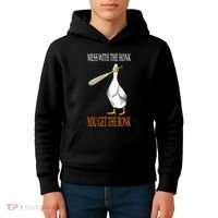 Mess With The Honk Goose Game Gamer Wooden Club Computer Kids Hoodie thumb 4