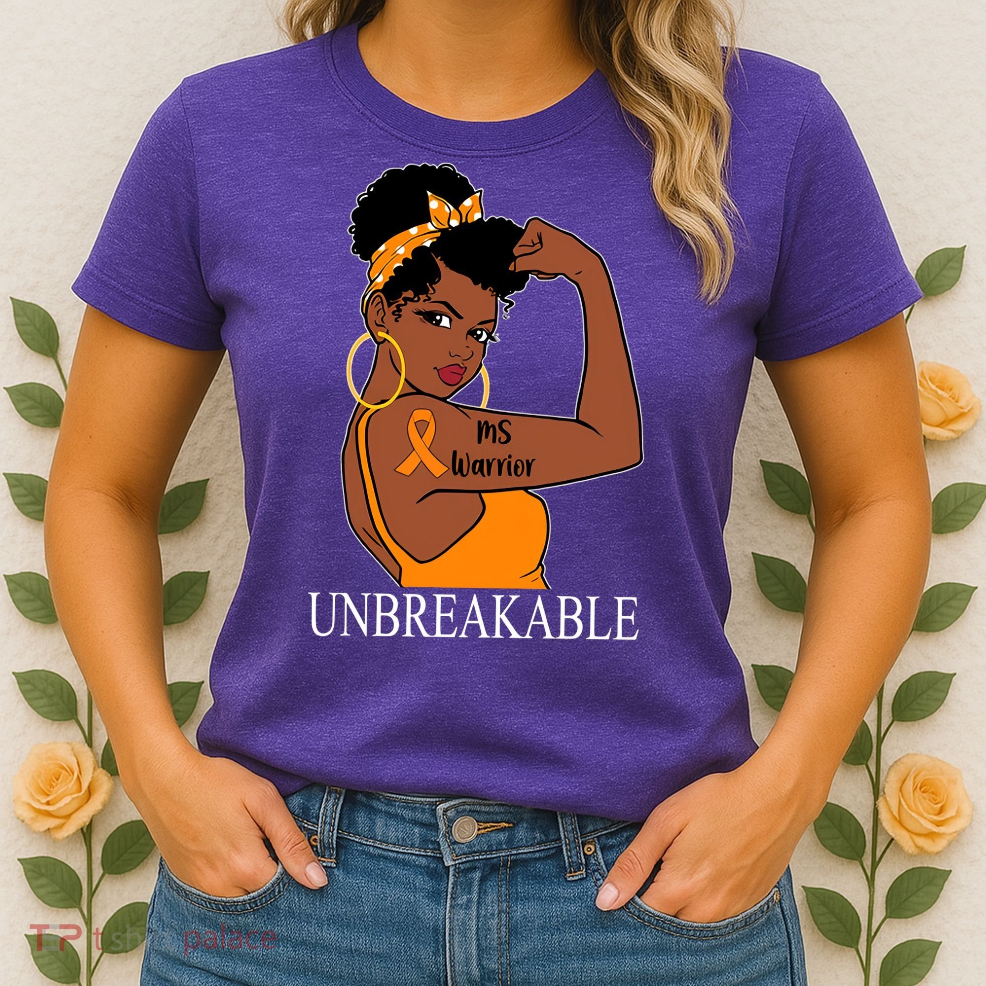 Ms Warrior Unbreakable Multiple Sclerosis Awareness Black Women Women's T-Shirt