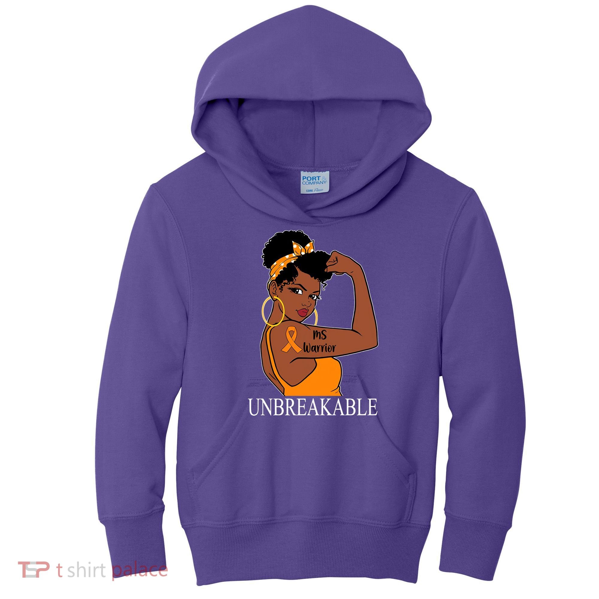 Ms Warrior Unbreakable Multiple Sclerosis Awareness Black Women Kids Hoodie