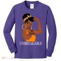 Ms Warrior Unbreakable Multiple Sclerosis Awareness Black Women Kids Long Sleeve Shirt thumb 0