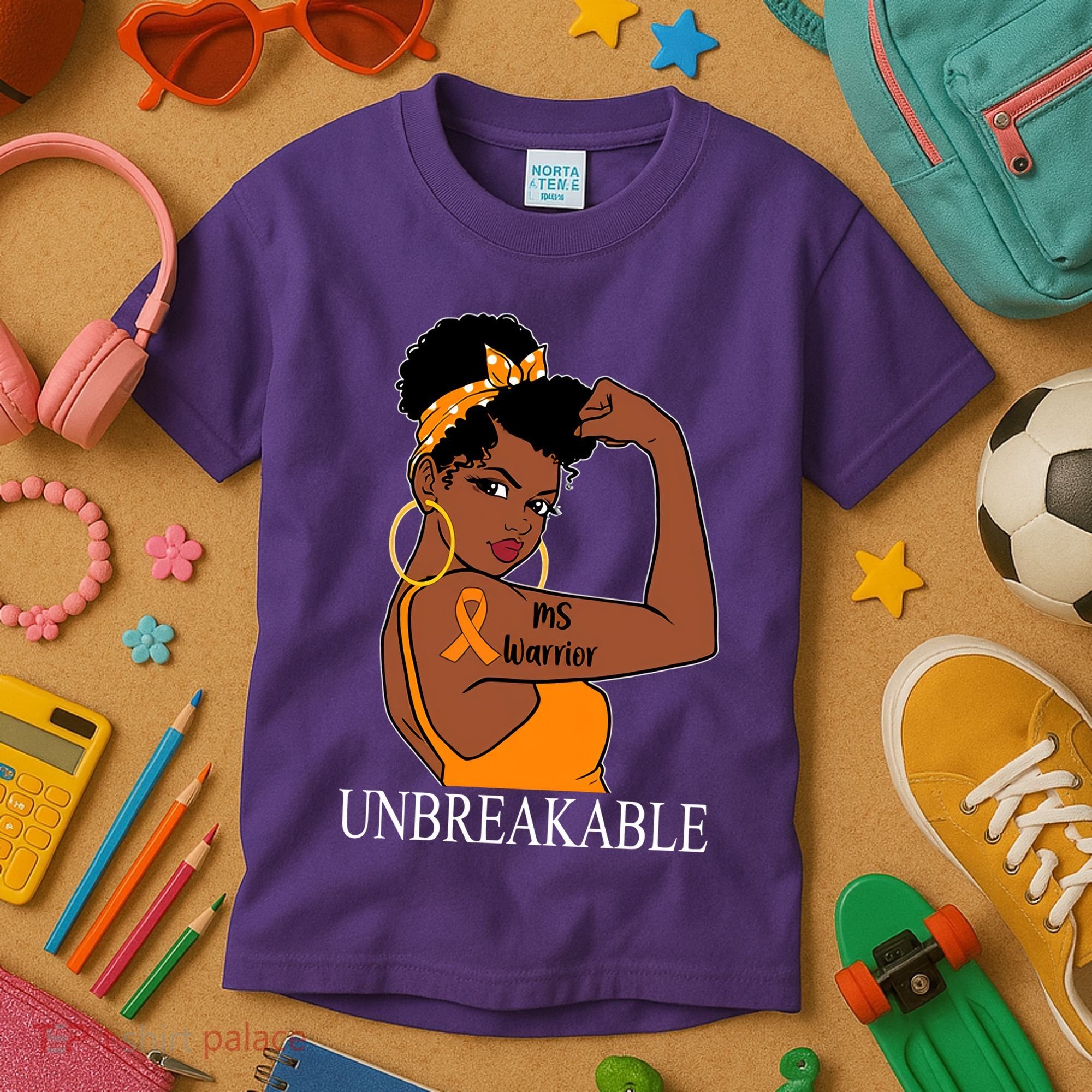 Ms Warrior Unbreakable Multiple Sclerosis Awareness Black Women Kids T-Shirt