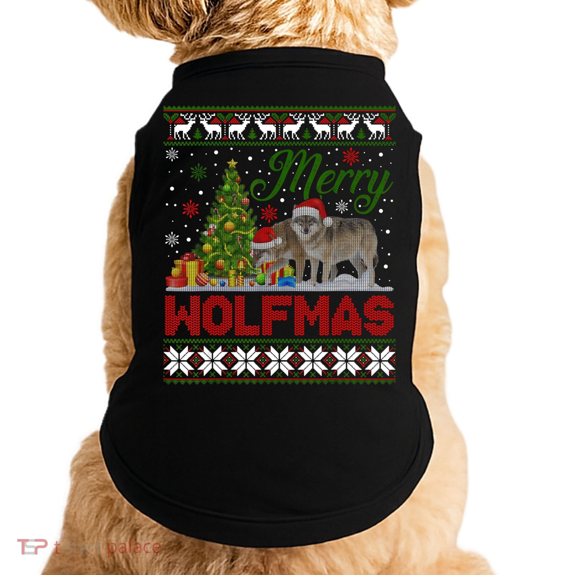Merry Wolfmas Wolf Christmas Tree Funny Animal Lovers Xmas Doggie Tank