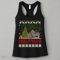 Merry Wolfmas Wolf Christmas Tree Funny Animal Lovers Xmas Women's Tank Top thumb 3