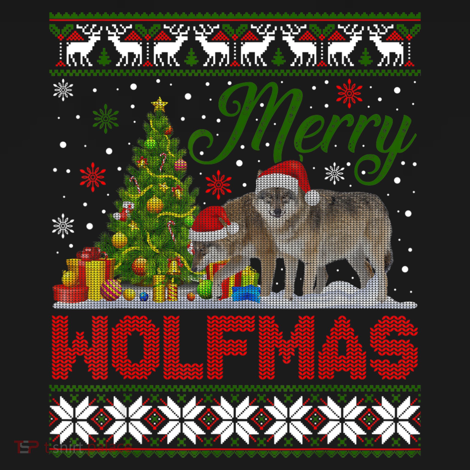 Merry Wolfmas Wolf Christmas Tree Funny Animal Lovers Xmas Women's Tank Top