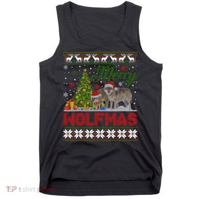 Merry Wolfmas Wolf Christmas Tree Funny Animal Lovers Xmas Tank Top