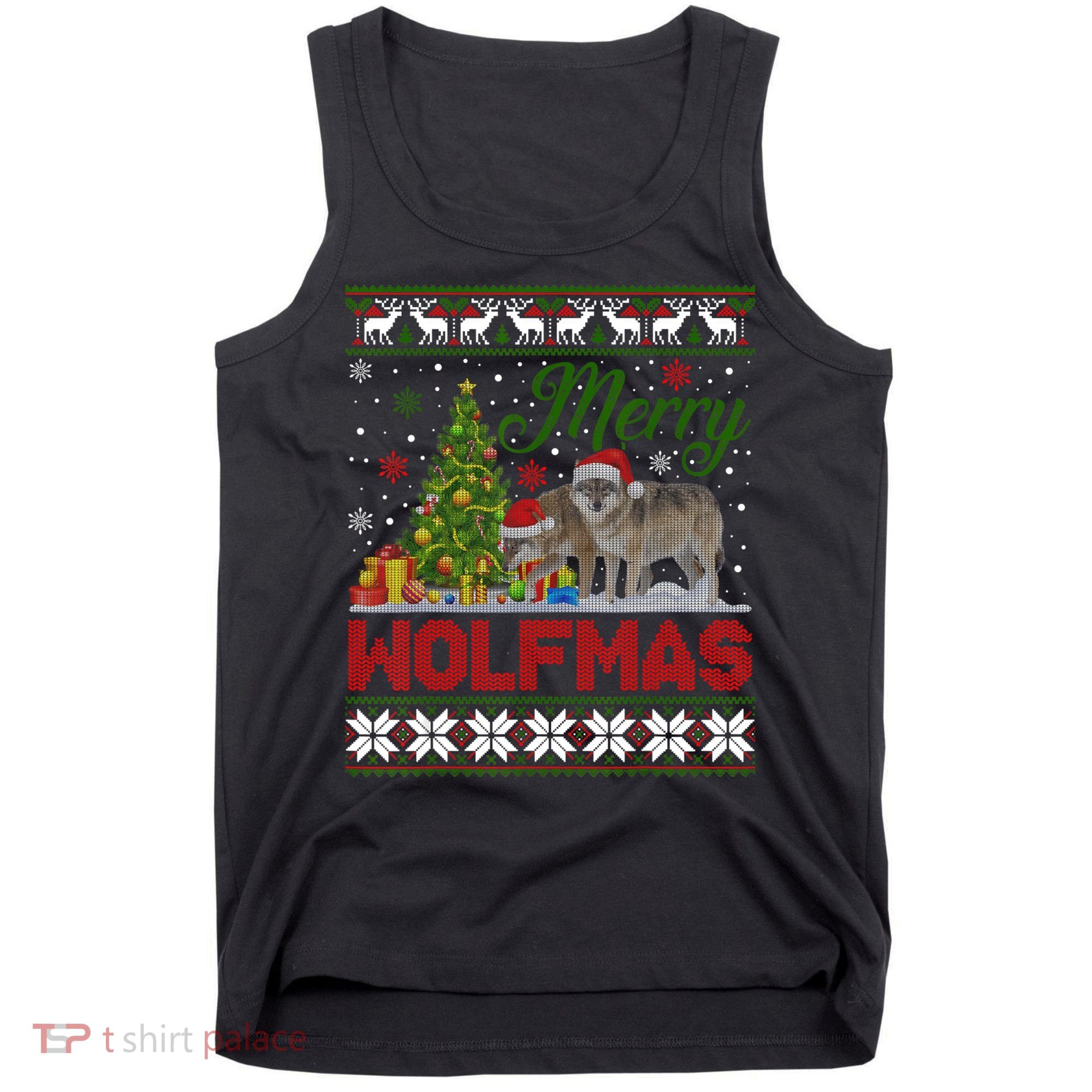 Merry Wolfmas Wolf Christmas Tree Funny Animal Lovers Xmas Tank Top