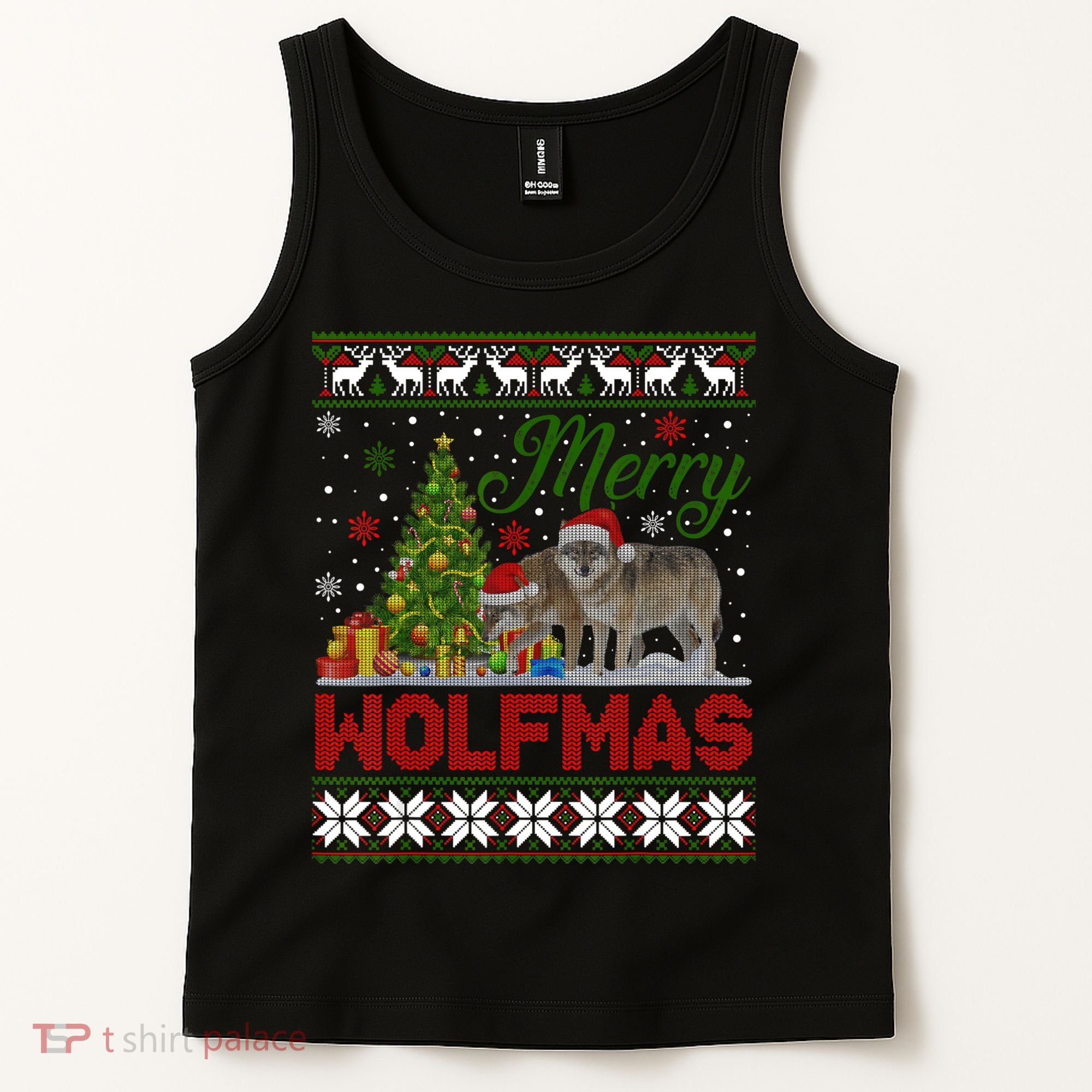 Merry Wolfmas Wolf Christmas Tree Funny Animal Lovers Xmas Tank Top