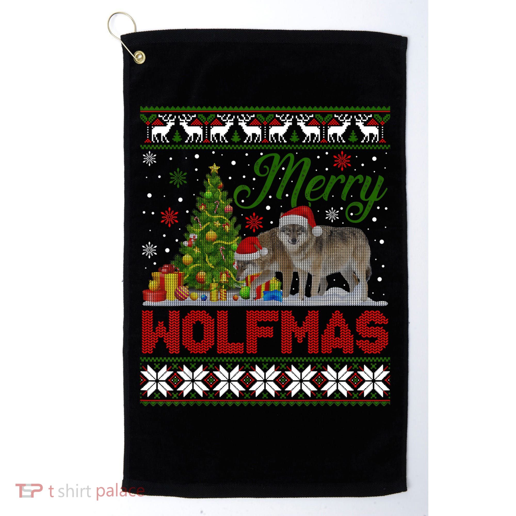 Merry Wolfmas Wolf Christmas Tree Funny Animal Lovers Xmas Golf Towel