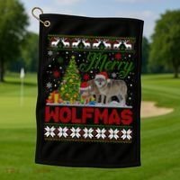 Merry Wolfmas Wolf Christmas Tree Funny Animal Lovers Xmas Golf Towel thumb 1