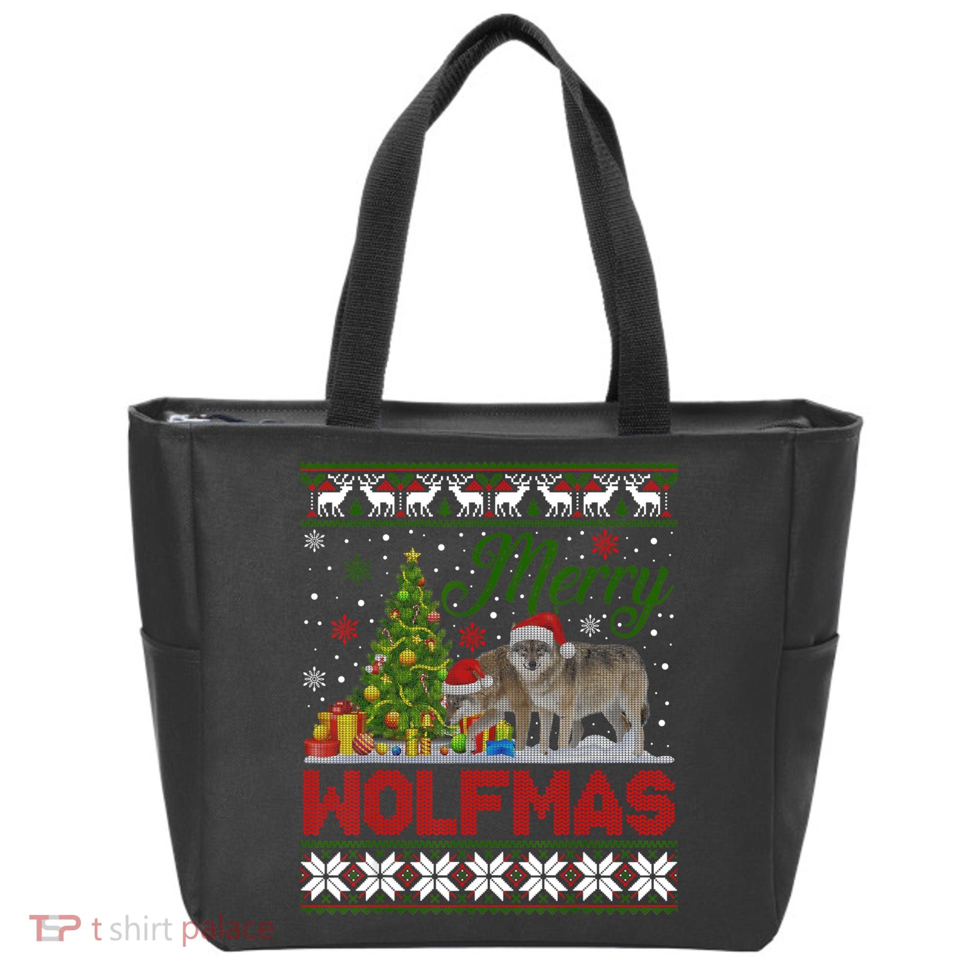 Merry Wolfmas Wolf Christmas Tree Funny Animal Lovers Xmas Tote Bag