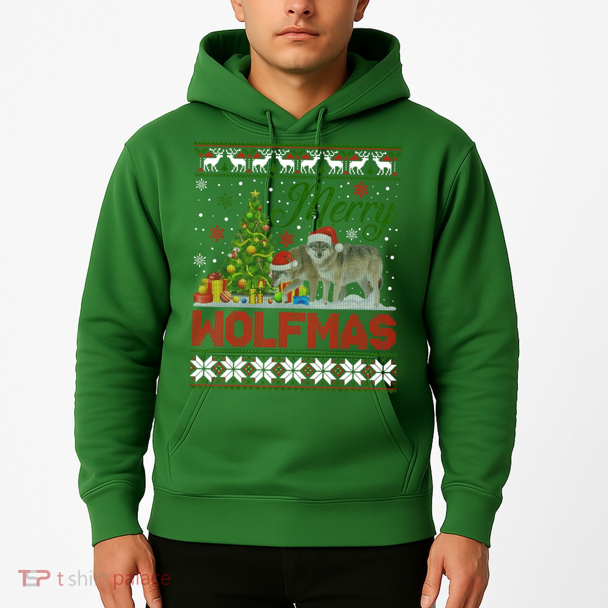 Merry Wolfmas Wolf Christmas Tree Funny Animal Lovers Xmas Hoodie