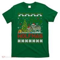 Merry Wolfmas Wolf Christmas Tree Funny Animal Lovers Xmas T-Shirt thumb 0