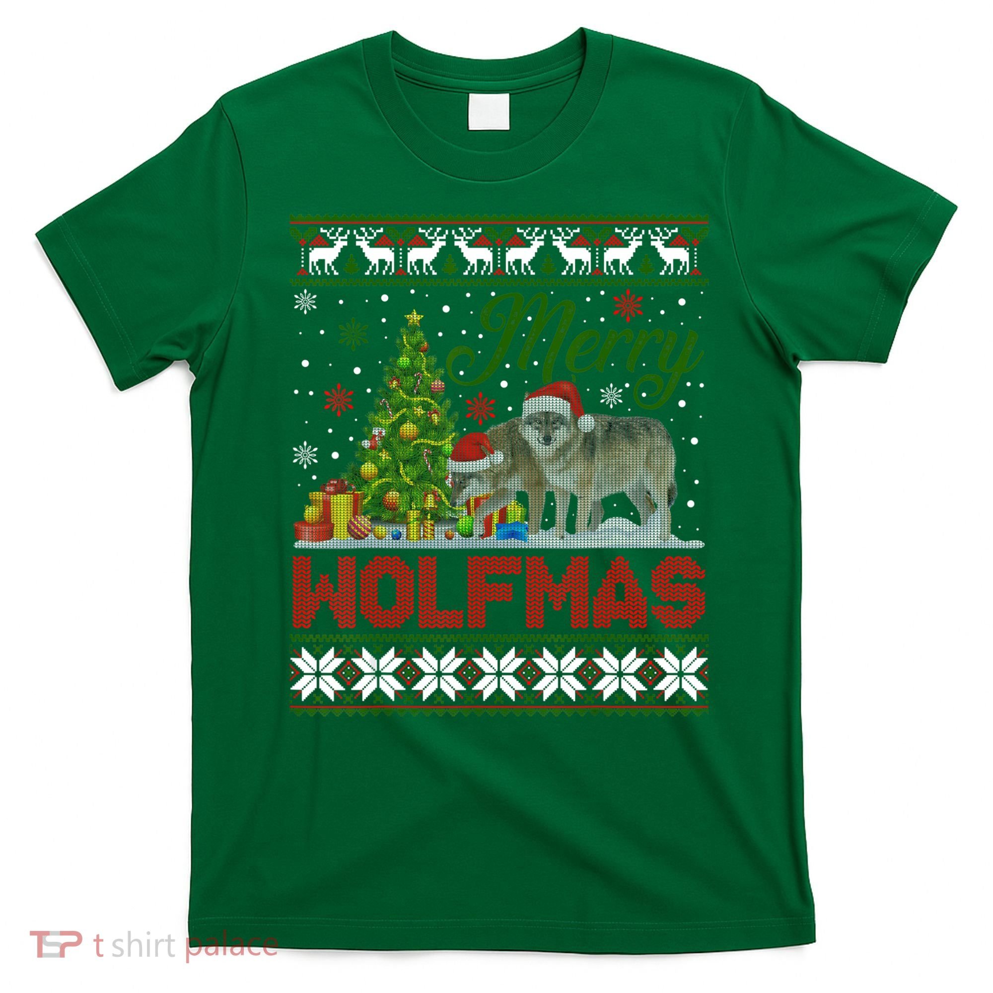 Merry Wolfmas Wolf Christmas Tree Funny Animal Lovers Xmas T-Shirt