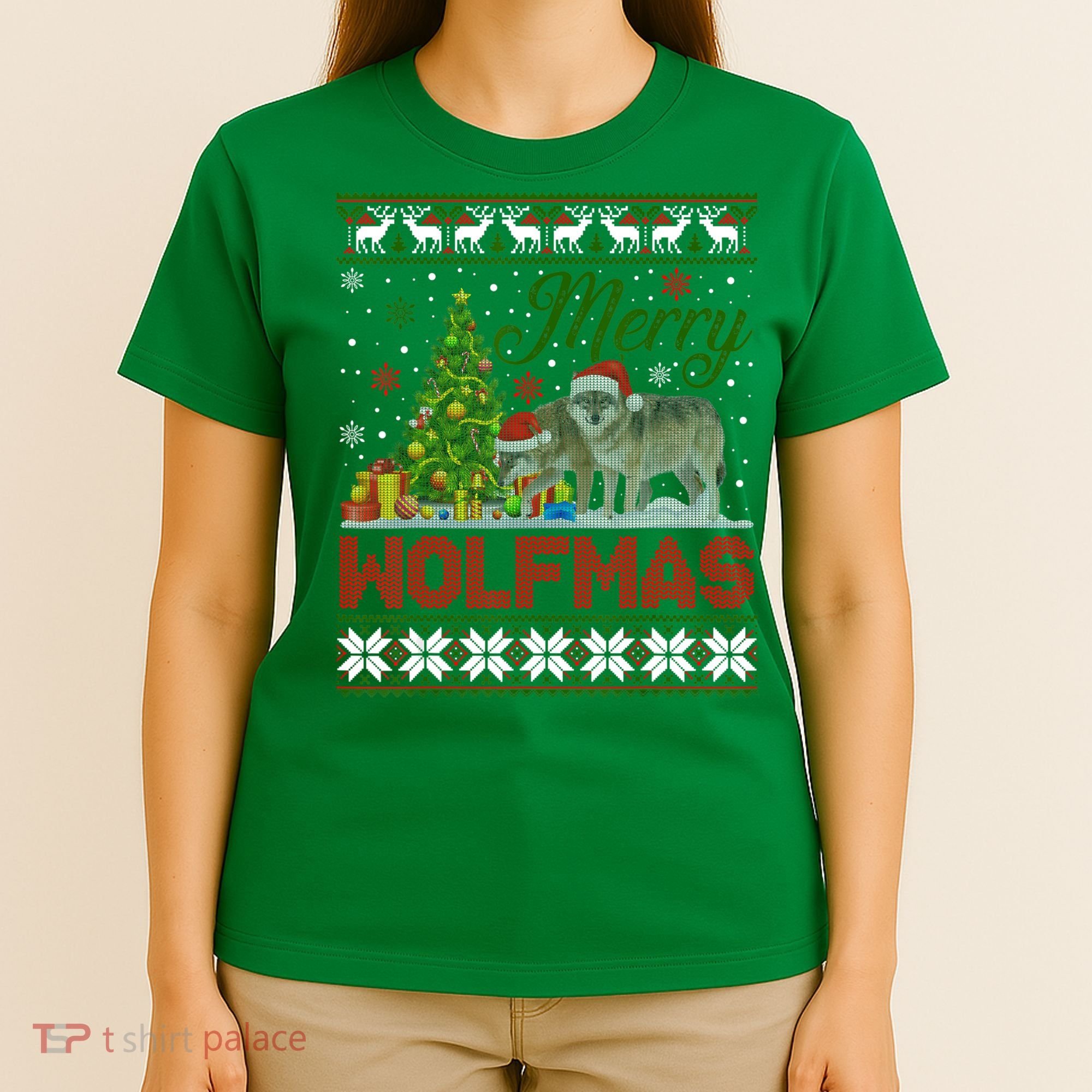 Merry Wolfmas Wolf Christmas Tree Funny Animal Lovers Xmas T-Shirt
