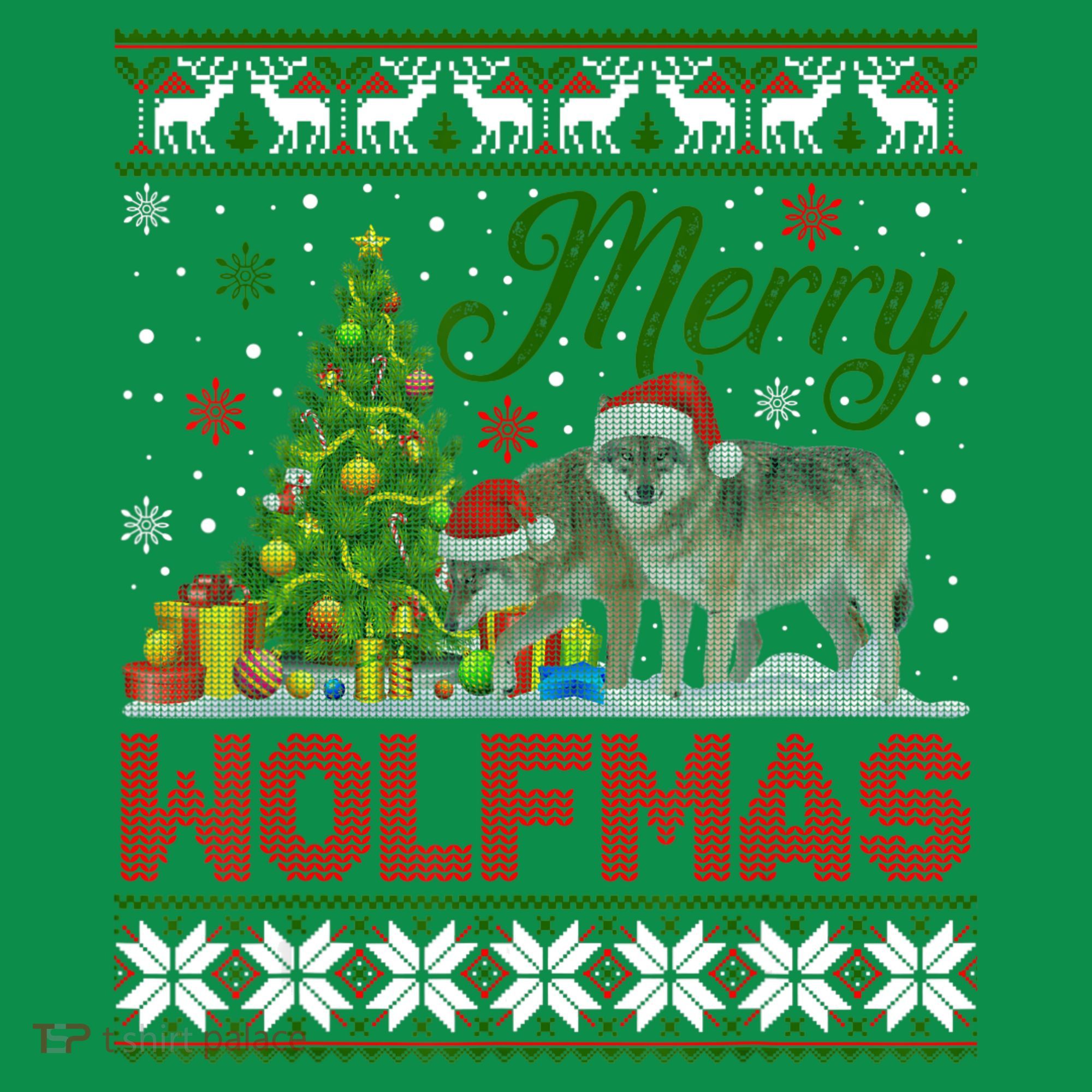 Merry Wolfmas Wolf Christmas Tree Funny Animal Lovers Xmas T-Shirt