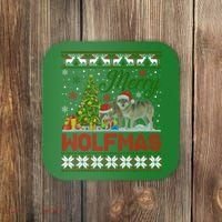 Merry Wolfmas Wolf Christmas Tree Funny Animal Lovers Xmas Coaster thumb 0