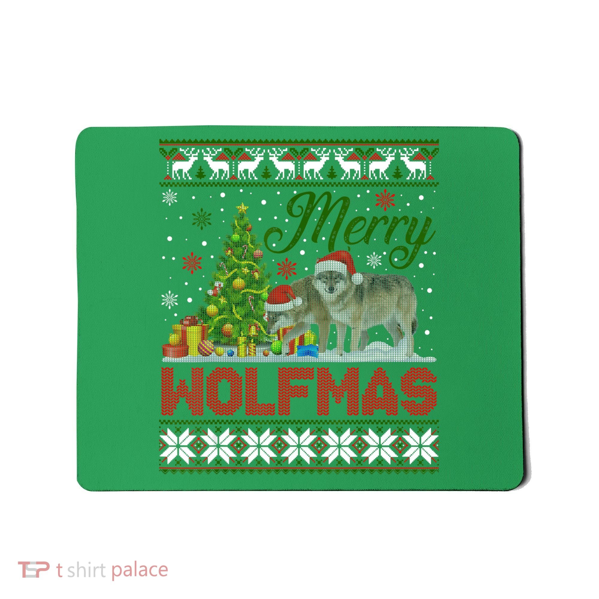 Merry Wolfmas Wolf Christmas Tree Funny Animal Lovers Xmas Mousepad