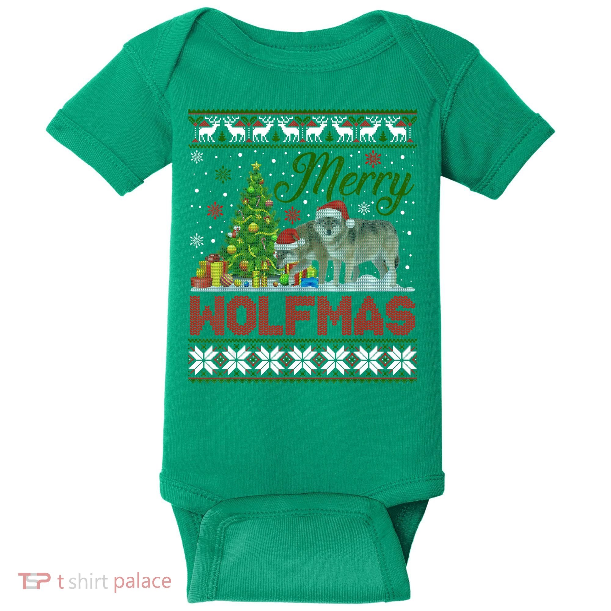 Merry Wolfmas Wolf Christmas Tree Funny Animal Lovers Xmas Baby Bodysuit