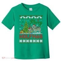 Merry Wolfmas Wolf Christmas Tree Funny Animal Lovers Xmas Toddler T-Shirt thumb 0
