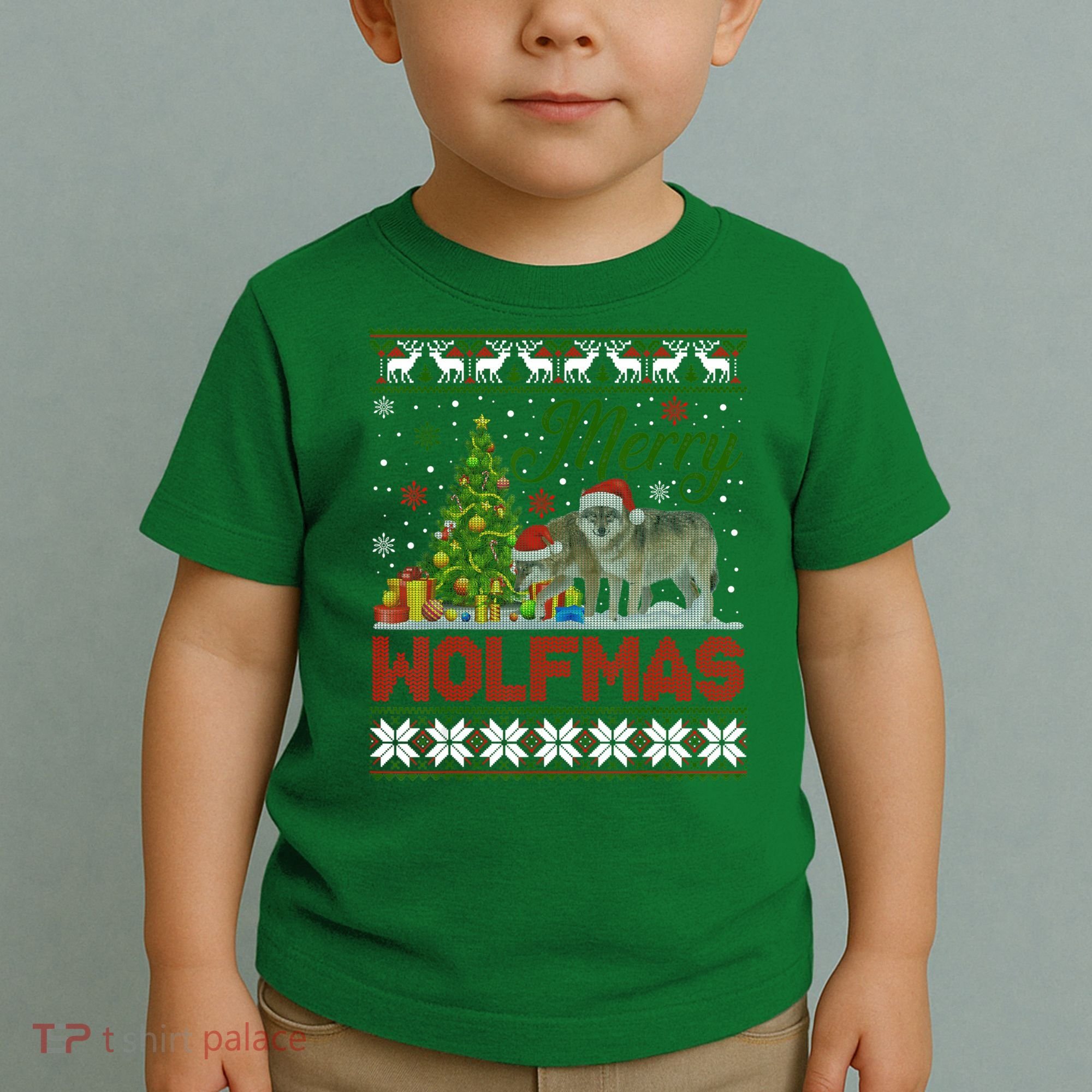 Merry Wolfmas Wolf Christmas Tree Funny Animal Lovers Xmas Toddler T-Shirt
