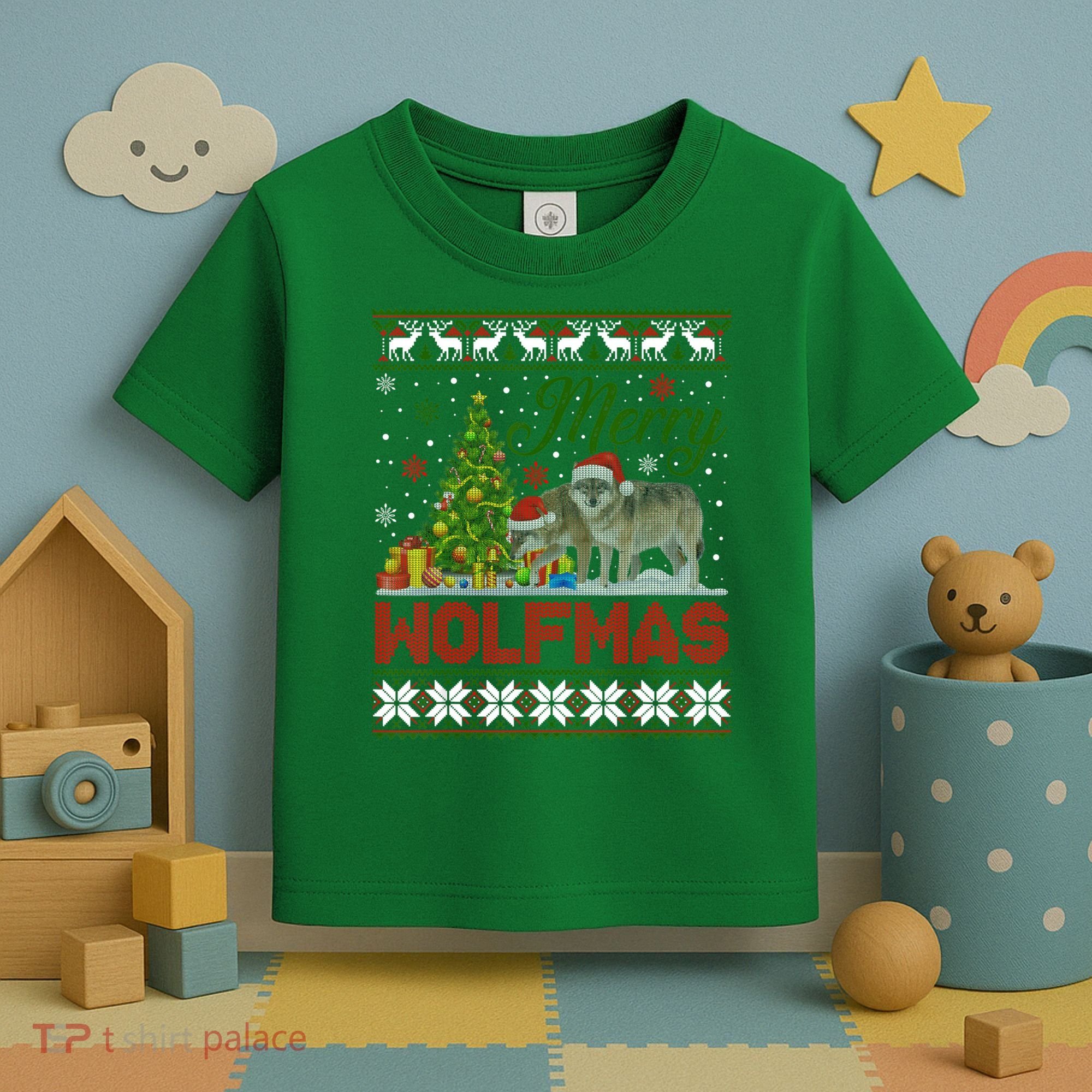 Merry Wolfmas Wolf Christmas Tree Funny Animal Lovers Xmas Toddler T-Shirt